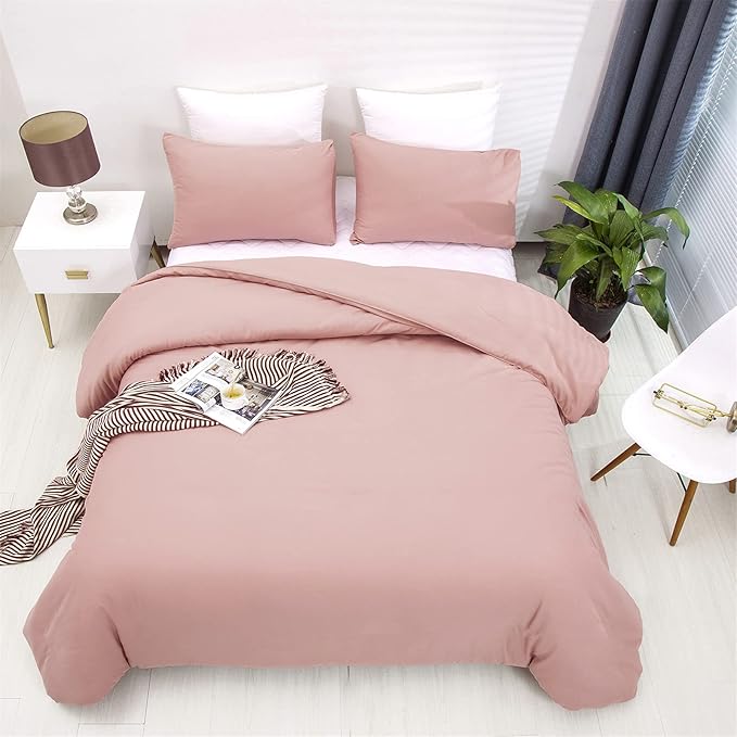 Cottonight Pink Comforter Set King Women Blush Pink Bedding Comforter Set Light Pink Solid Color Dusty Rose Quilts Blanket Breathable Soft Comforter Set