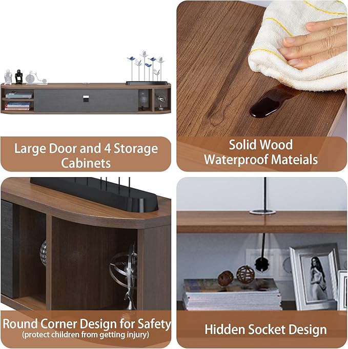 Pmnianhua Floating TV Stand,55'' Under TV Shelf,Modern Floating TV Console,Wall Mounted TV Cabinet, Entertainment Center with Storage for Bedroom Living Room(Walnut)