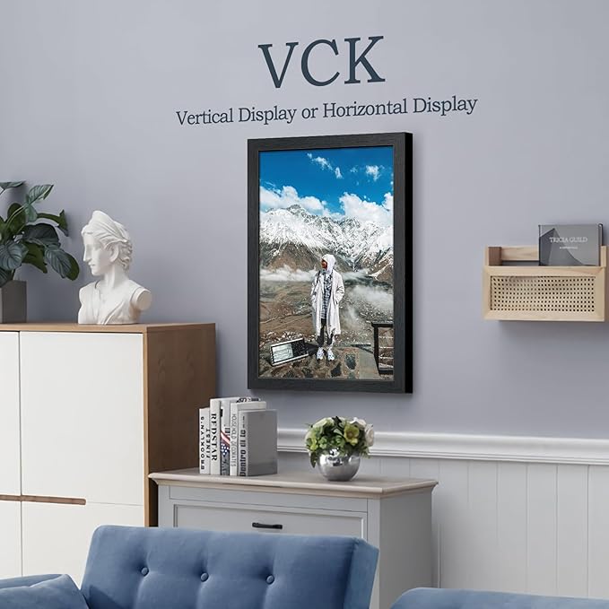 VCK 14x22 Picture Frame Set of 2, Exclusive Black Woodgrain, Solid Wood Poster Frames - Wall Hanging