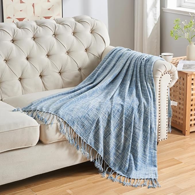 Lunarose Chenille Throw Blanket for Couch | Soft Cozy Gradient Accent Blanket | Lightweight Decorative Blankets Throws for Sofa Chair Bed Picni Beach | All Season (A-Blue, 50''×60‘’)