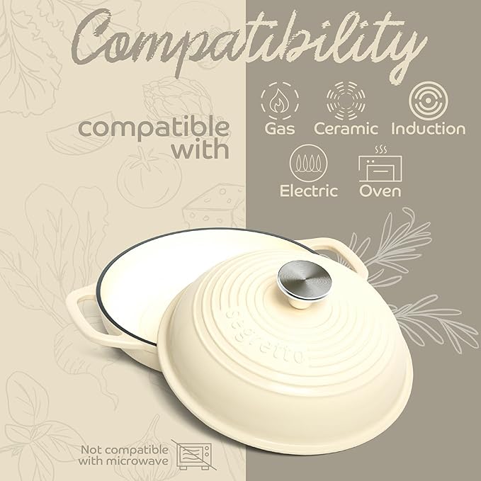 Enameled Cast Iron Bread Pan with Lid, 11” Bianco Perla (White) Bread Oven Cast Iron Sourdough Baking Pan, Dutch Oven for Bread - Segretto Cookware