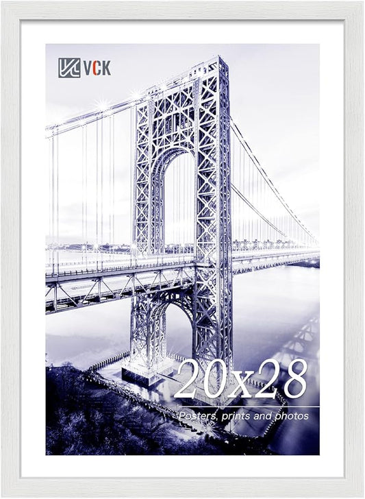 VCK 20x28 Poster Frame White, Textured Exclusive Solid Wood Picture Frames, Wall Hanging