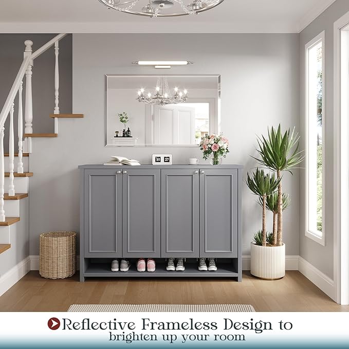 Bathroom Mirrors for Wall Beveled, 48"x30" Frameless Bathroom Mirror, Wall Mount Vanity Mirror for Bedroom Entryway Living Room Hangs Horizontally or Vertically