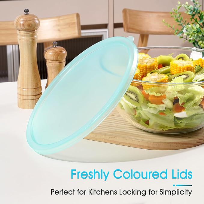 NUTRIUPS 4.7 Quart Large Glass Mixing Bowl with Lid, Deep Big Glass Bowl Large Salad Bowl (Transparent Horizon Green)
