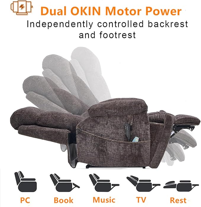 Power Lift Recliner Chair for Elderly, Oversized Lift Chair with Heat and Massage, 26in Extra Wide Recliner Chair for Big Man 400lbs, Hidden Cup Holder Lay Flat Recliner Chairs for Sleeping, Charcoal