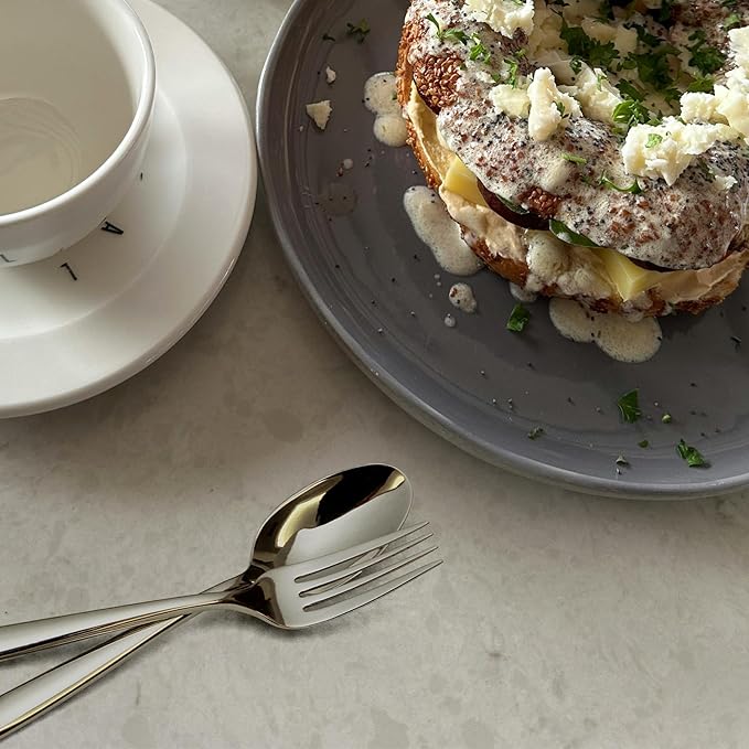 18/10 5-Piece Silverware Set, Glossy Flatware Set Stainless Steel, Modern Cutlery Set, Service for 1, Mirror Finish Dishwasher Safe