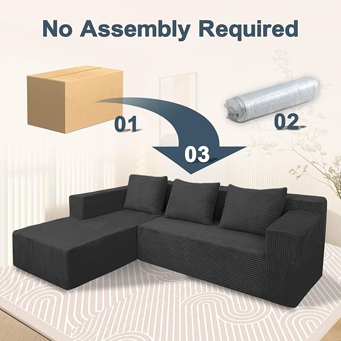 ANONER 103" Modular Sectional Sofa, L-Shaped Cloud Couch with Chaise, Corner Sofa with Deep Seat, Modern Minimalist Boneless Couch, Sectional Couches for Living Room, Apartment (Dark Grey)