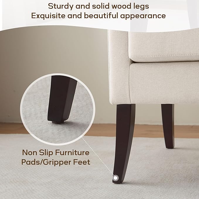 High Back Living Room Chairs, Fabric Accent Chair, Comfy Upholstered Armchair with Wooden Legs for Living Room, Bedroom, Apartment (2, Beige)
