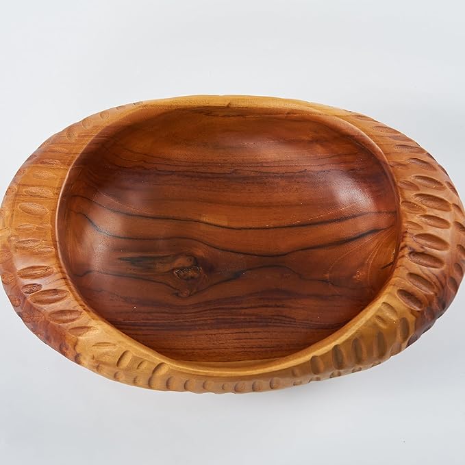 Teak Handcrafted Wooden Bowls Natural Wood Utility Bowl 11.8" X7.9" Handmade Rustic Serving Platter Fruit Snack Holder for Entry Table Vintage Artworks Dining Room Home Décor