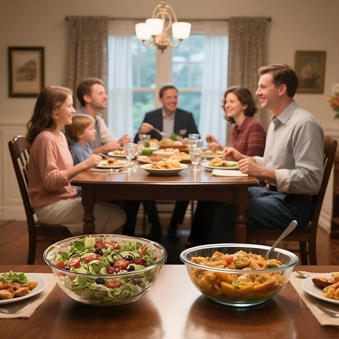 Large Borosilicate Glass Mixing Bowls Set of 2 (6.4Qt, 3.7Qt) - Nesting & Lead-Free, Microwave, Dishwasher, Oven & Freezer Safe - for Baking, Meal Prep, Serving