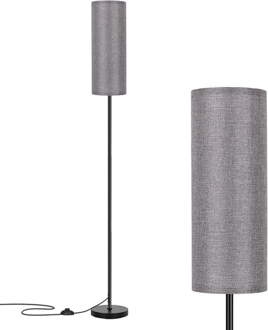 FRIDEKO HOME Floor Lamp with Grey Shade, Simple Design with Foot Pedal Switch, Small Tall Lamps for Living Room Bedroom Office, Corner Floor Stand Light with Black Pole Lamp (No Bulb/No Remote)