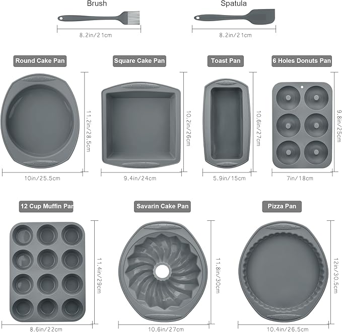 9in1 Nonstick Silicone Baking Bundt Cake Pan Cookie Sheet Molds Tray Heat Resistant Bakeware Tools Kit for Muffin Loaf Bread Pizza CupcakeUtensil