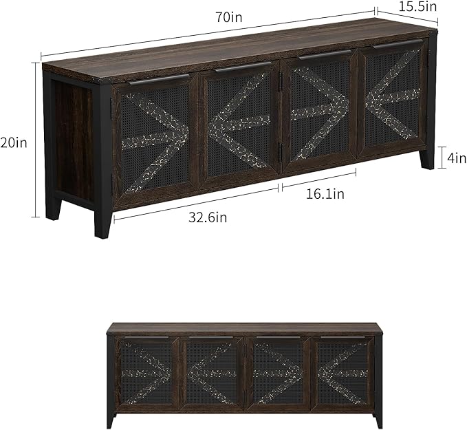 VFK 70 Inch Farmhouse TV Stand for 75 Inch TV, Rustic Entertainment Center with 4 Doors, Wood Media Console Cabinet with Storage, Living Room TV Cabinet