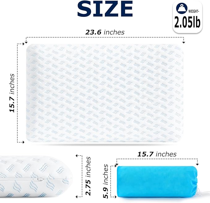 Ultra Thin Pillows 2-Pack 2.75" Cooling Memory Foam Pillows for Stomach Sleeping, Gel Infused Slim Pillow for All Sleepers,Travel Pillow Bed Pillow with Washable Cover, Standard Size Set of 2