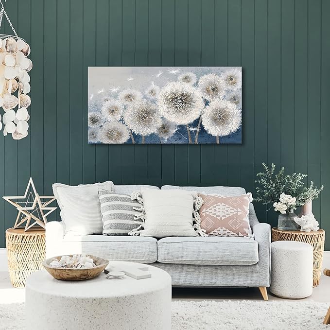 Pogusmavi Wall Decor Living Room - Wall-Art for Living Room, Canvas Art/Pictures for Bedroom | Blue Dandelion 24x48 inches Large Wall Art