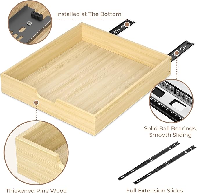 COOLBEBE Pull Out Cabinet Organizer, Soft Close Pull Out Drawers for Cabinets, 19" W x 21" D Solid Wood Slide Out Cabinet Drawers in Kitchen, Pantry, Bathroom, Bottom Assembly