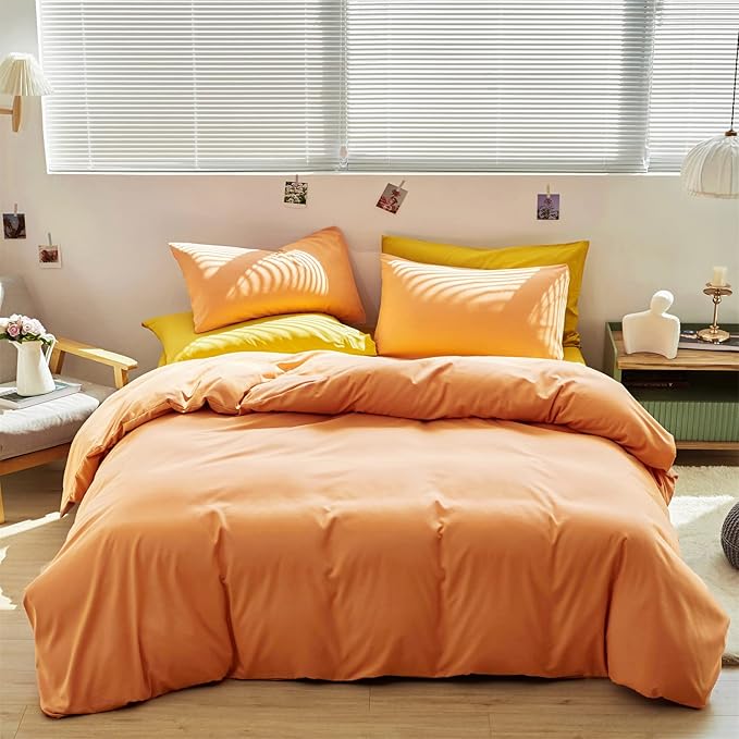 Luxlovery Peach Comforter Set California King Light Orange Bedding Comforter Set Modern Solid Plain Color Soft Breathable Blanket Quilts Peach Pink 3 Piece Bedding Set for Women Men Adults