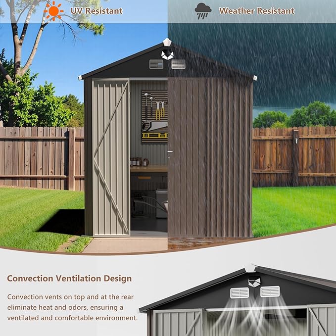 8x6 FT Outdoor Storage Shed,Metal Tool Sheds,Waterproof Outside Storage Shed with Lockable Doors & Air Vent,Storage Building for Backyard Garden