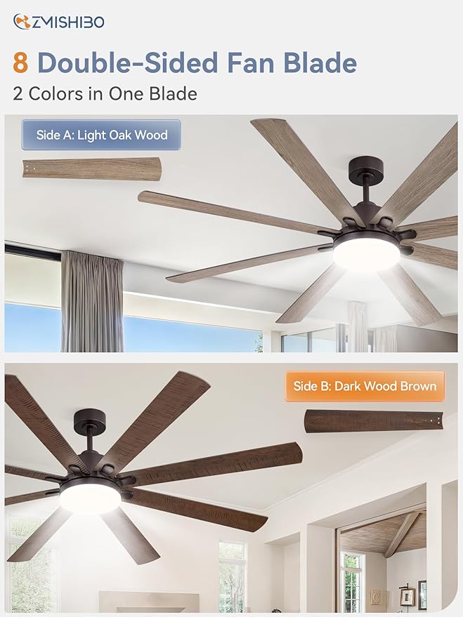 72 Inch Ceiling Fans with Lights, Brown Farmhouse Ceiling Fan with Light, large LED Panel, Quiet Reversible DC Motor, 6-Speeds, 3CCT, large Ceiling Fans with Remote for Patio, Living Room, Garage