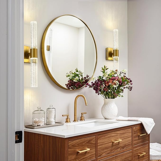 Gold Wall Sconces Set of Two Battery Operated, Wireless Rechargeable Wall Sconce Set of 2 with Remote Control, Modern LED Wall Light for Bedroom, Living Room, Hallway (4000K)