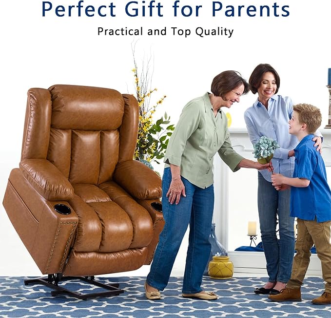 Small Power Lift Chairs Recliners for Petite Elderly, 3 Position Lift Recliner Chair for Small Space, Heating and Massage, USB-A USB-C, Cup Holder, Side Pocket Caramel