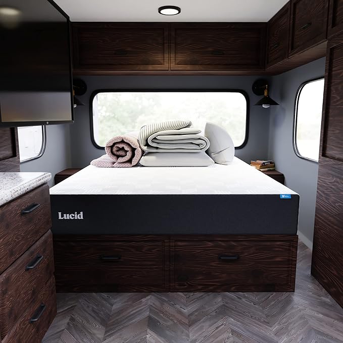 LUCID 10 Inch Memory Foam Mattress - Medium Feel - Infused with Bamboo Charcoal and Gel - Bed in a Box - Temperature Regulating - Pressure Relief - Breathable - Short Queen Size