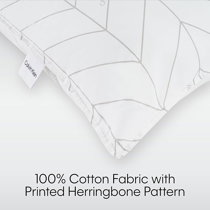 Calvin Klein Herringbone Print 20" x 36" King Size Set of 2 Bed Pillows for Sleeping, White