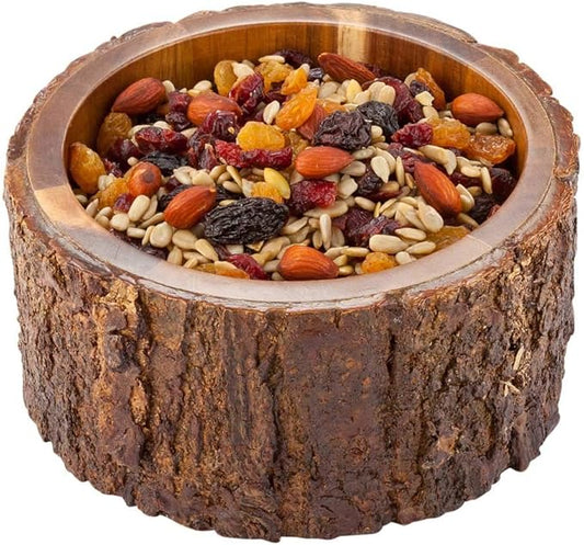 Restaurantware Medium Round Acacia Wood Serving Bowl Varnished with Bark D6x3 inches 30 Ounce 1ct Box