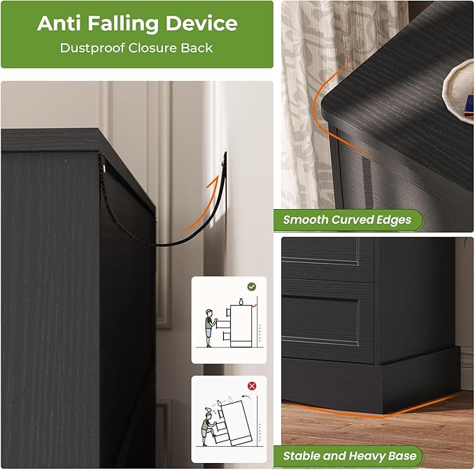 Hasuit Black Dresser for Bedroom with 9 Drawers, 51.2" Large Drawer Dresser with Charging Station, Wide Farmhouse Dresser Chest of Drawers, Wooden Storage Tower Organizer, Dresser for Bedroom Closet