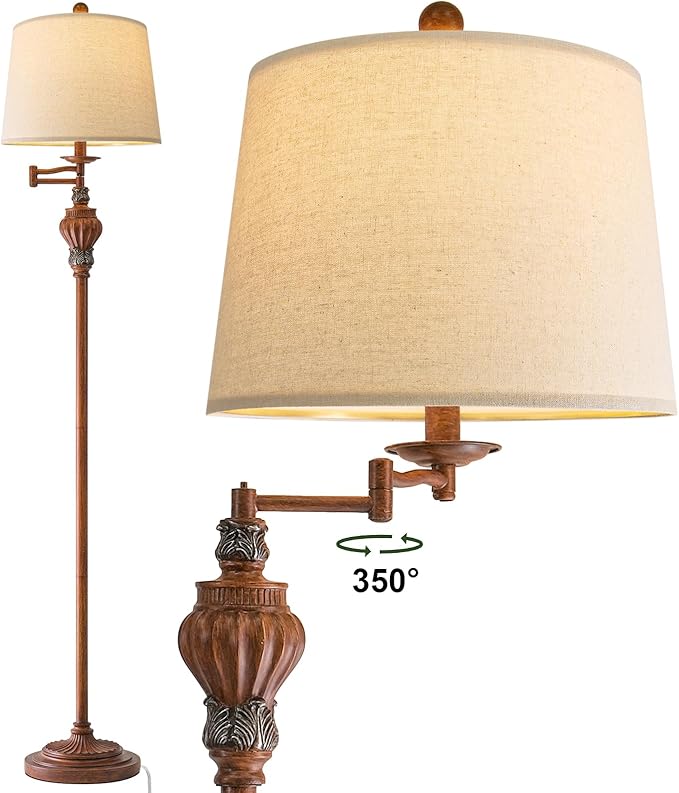 61" Vintage Floor Lamp with 350° Adjustable Swing Arm, Standing Lamp for Bedroom Living Room Bedside Tall lamp Nightstand Retro Farmhouse Mid Century Lamp Light Home Décor Office Gifts