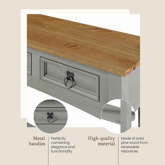 Solid Wood Hall Table Console 34.49" W, 12.64" D, 28.82" H - Farmhouse Entryway Table with 2 Drawers, Office Hallway Foyer, Wooden Storage, Cupboard Console Table