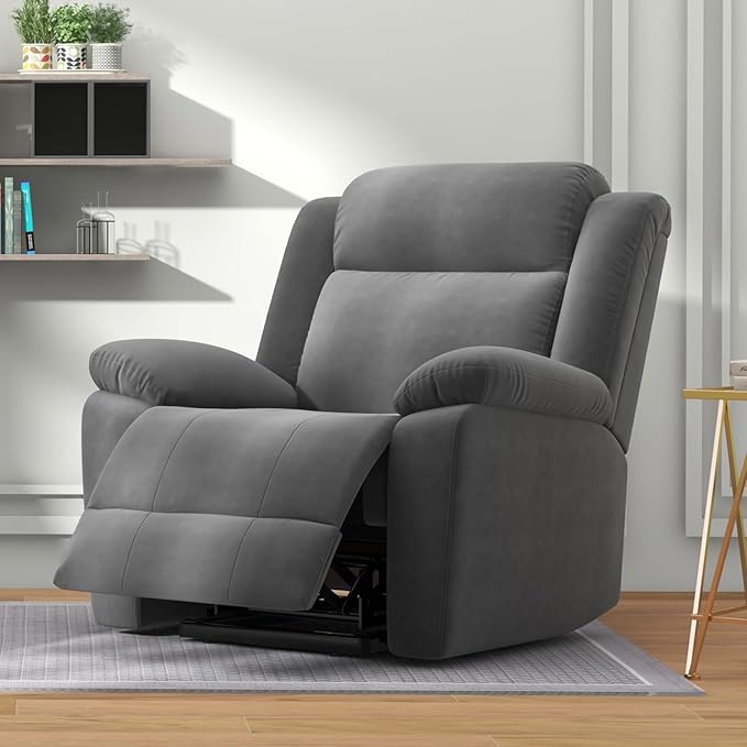 Bonzy Home Rocker Recliner Chair for Adults, Overstuffed Manual Rocking Recliner, Fabric Upholstered Single Sofa for Living Room, Grey