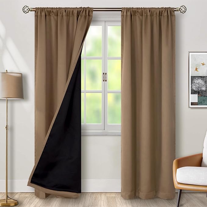 BGment Taupe 100% Blackout Curtains for Bedroom, 84 inch Panels Black Out Rod Pocket and Back Tab Double Layer Room Darkening Living Room Drapes with Thermal Liner, 2 Panels,38 x 84 Inch