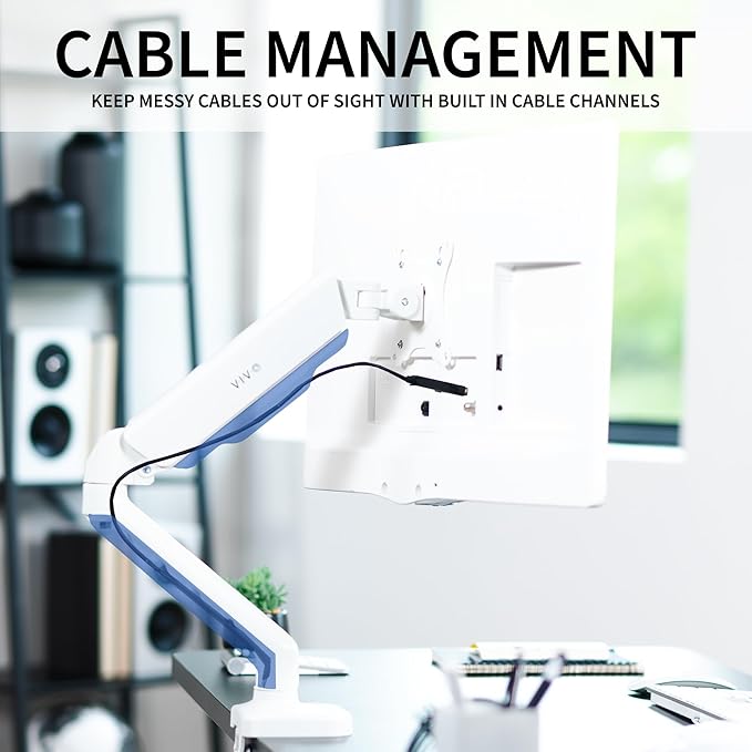 VIVO Single 17 to 32 inch Monitor Height Adjustable Counterbalance Mechanical Arm Desk Stand, Classic, Universal VESA Mount, White, STAND-V001OW