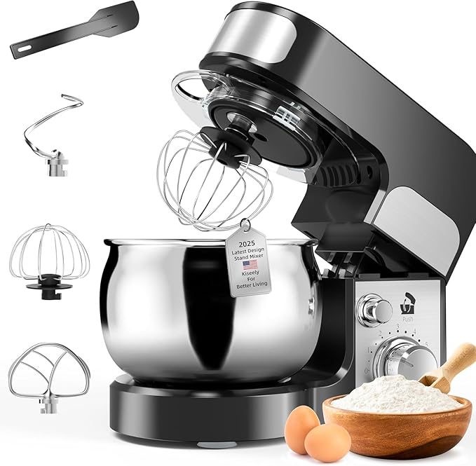 Stand Mixer, 4-QT 700W 6-Speeds Electric Food Mixer with Pouring Shield, Stainless Steel Mixing Bowl, Dough Hooks & Mixer Beaters for Dressings, Frosting, Meringues & More (DZ1)