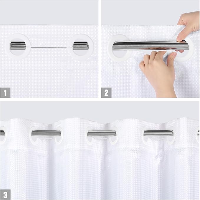 MitoVilla No Hooks Required Navy Blue Shower Curtain with Snap-in Liner, Modern Blue Ombre Waffle Weave Heavy Duty Fabric Shower Curtain for Luxury Neutral Hotel Spa Bathroom Decor, 72 x 74