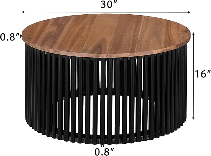 30" Acacia Wood Coffee Table with Wooden Base,Modern Industrial Accent Tables,Round Table for Indoor,Outdoor,Living Room,Lounge,Patio,Natural+Black