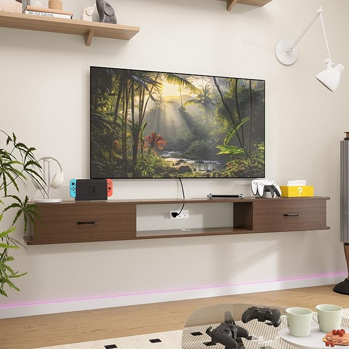 Floating TV Stand with 2 Doors,47'' Wall-Mounted TV Console,Floating TV Cabinet,Floating Console Shelf,Wall Mounted TV Cabinet(Walnut)