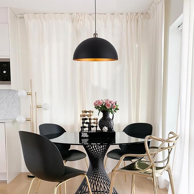 Vintage Pendant Light,Industrial pendant light,chandelier17.72 "Industrial Dome Pendant Light black and gold finish lighting fixture line length 78.74" Kitchen island, bedroom, hallway,farmhouse