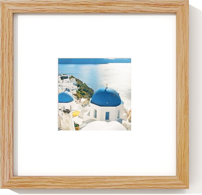 Axeman 8x8 Solid Oak Wood Frame With Mat - 8x8 Picture Frame - Plexiglass & Hanging Hardware Included - Natural