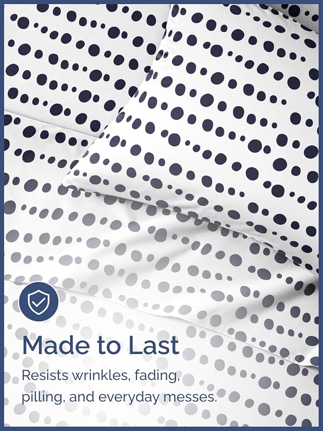 Kids Blue Dots Twin 3 Piece Sheet Set - Boys, Girls, Teens, Toddler - Easy Fit Deep Pockets - Breathable, Hotel Quality Bedding Sheets - Machine Washable - Wrinkle Free - Cute, Cozy, Soft - CGK Linens