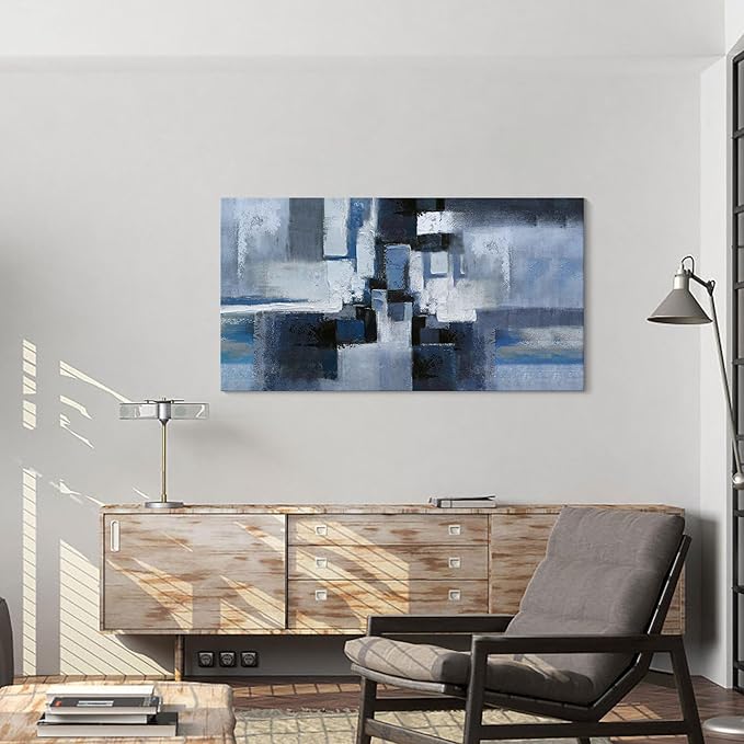 KLAKLA Abstracr Wall Art - Blue and Black Canvas Picture for Living Room Wall Decor - Bedroom Art Framed Artwork - 20x40 Inches Modern Wall Art