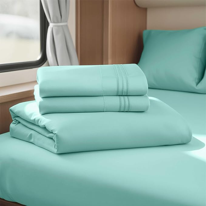 Clara Clark Bed Sheets, Premier 1800 Series 4 Piece RV Queen Sheet Set, Luxury Soft Sheets for RV Bunks, Short Queen - Mint Green