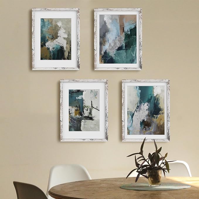 Egofine 12x16 Picture Frame Rustic White Covered by Plexiglass Made of Solid Wood, Display Pictures 9x12 and 11x14 with Mat or 12x16 Without Mat for Wall Mounting