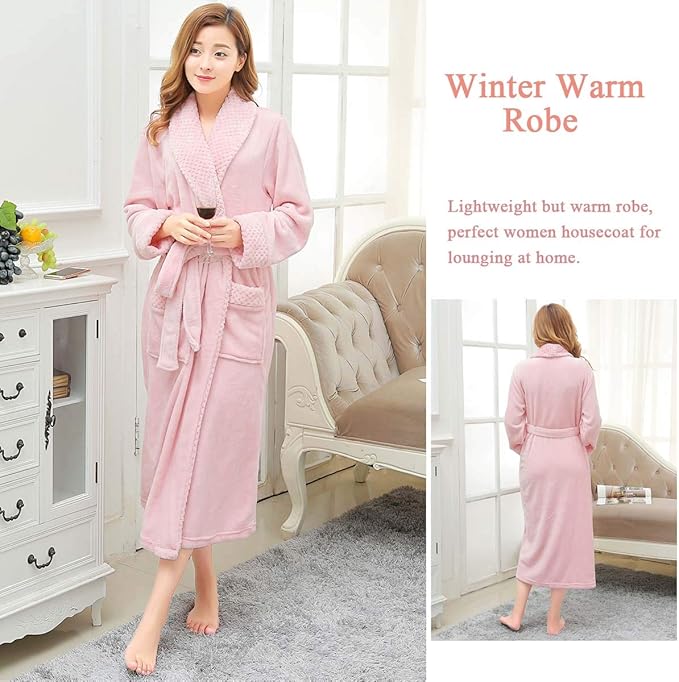 Hellomamma Long Bath Robe for Womens Plush Soft Fleece Bathrobes Nightgown Ladies Pajamas Sleepwear Housecoat