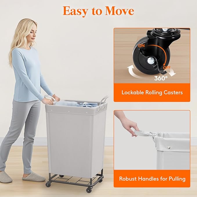 Lifewit 165L Laundry Basket with Wheels, Large Heavy Duty Commercial Rolling Laundry Hamper with Handles, Tall Steel Frame Laundry Cart for Laundry Room Bedroom Hotel Home Dorm, Sliver Gray