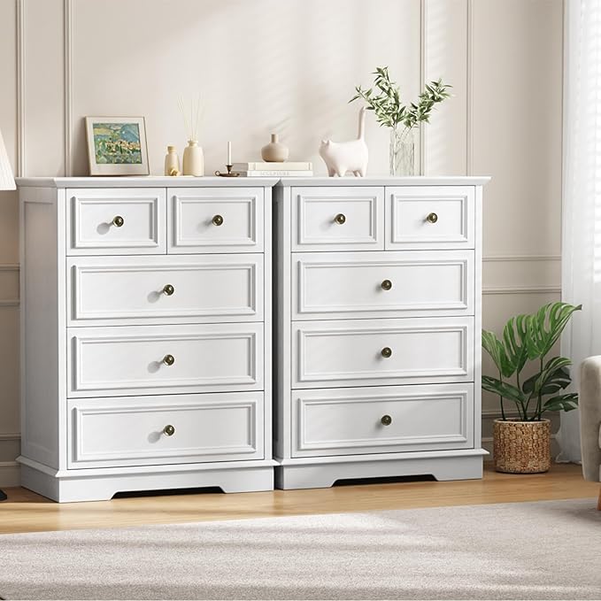 White 5 Drawer Dresser for Bedroom, Modern Chest of Drawers, Wooden Storage Dresser with Deep Drawers for Bedroom, Living Room, Entryway, Hallway