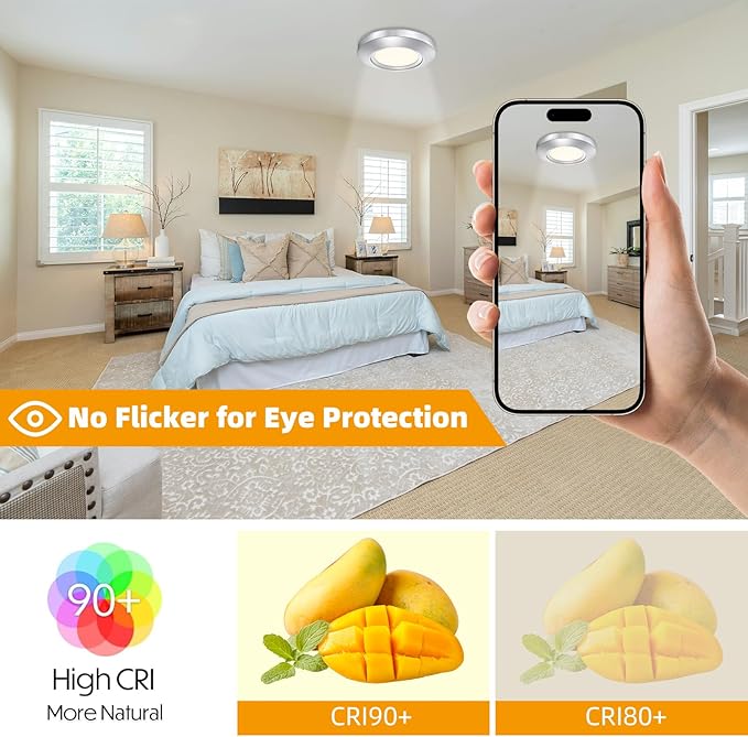 5.5 Inch Dimmable LED Disk Light, 14W 870 LM Low Profile Recessed Surface Mount Light Fixture, Round Metal Ceiling Light, Heavy Duty, 3000K Warm White, Brushed Nickel, 2 Pack