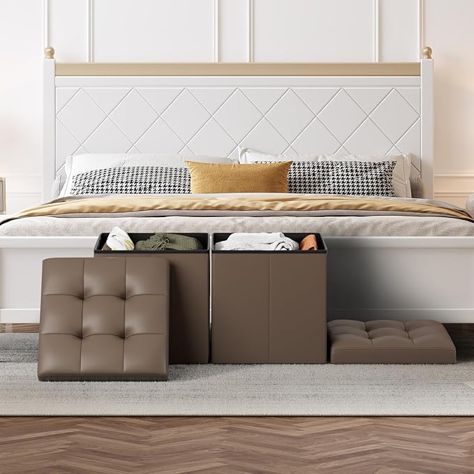 Storage Ottoman Bench, 15 Inch Ottoman Foot Rest, End of Bed Bench, Storage Chest, Load 700 lb, for Living Room, Bedroom, Entryway, Brown