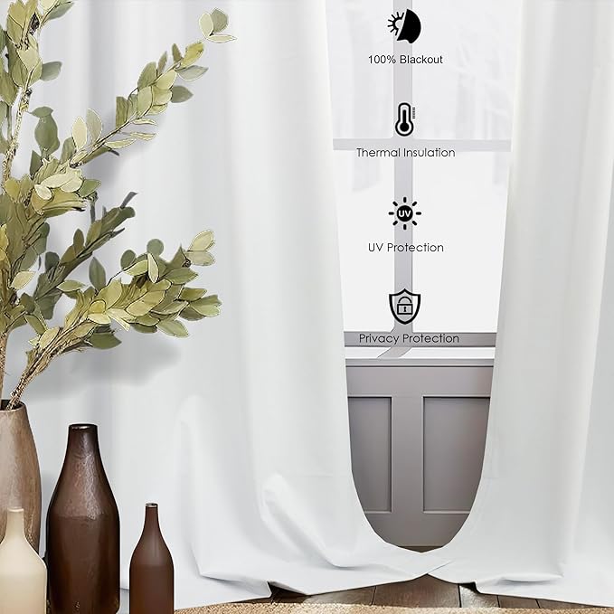 Luxury White Linen Curtains Blackout Country Rustic Farmhouse Style Drapes for Living Room Bedroom 2 Panel Burg Thick Linen Lightweight Curtains Light Blocking Thermal Dining Room 86 Inches Long